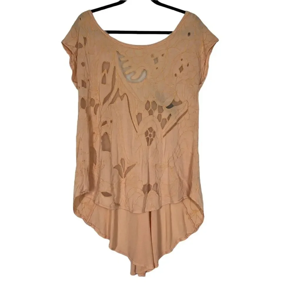 Free People NEW ROMANTICS High Noon Tea Top Peach Cutout Blouse - Picture 4 of 15